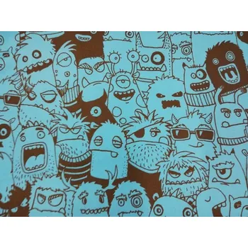 Softshell zimní šíře 145cm - příšerky na tyrkysové (50cm)