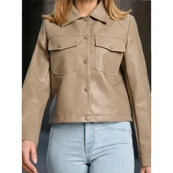 Dámská casual bunda Sinsay - Krátká koženková bunda - olivová - 551FH-19X - 551FH-19X-XL