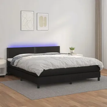 Postel vidaXL Box spring postel s matrací a LED 180x200cm umělá kůže [3134178] Barva: Černá