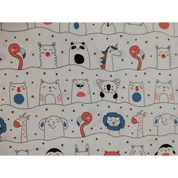 Bavlněná česká látka šíře 160cm - Spící zvířátka na bílé (50cm)
