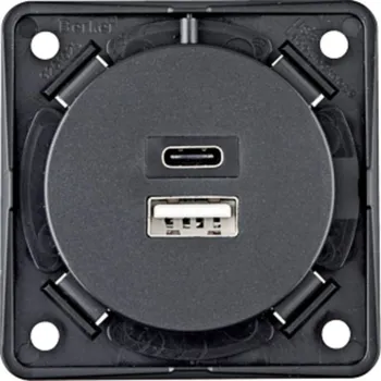 Elektrická zásuvka Nabíjecí zásuvka Berker s USB-A/-C 12V, matná antracit