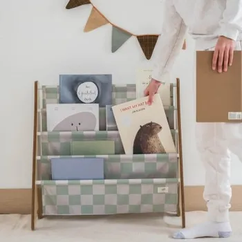 Dětsný nábytek 3 Sprouts Stojan na knížky Recycled - Checkerboard/Green