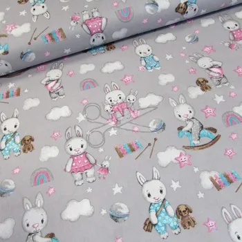 Bavlněná česká látka šíře 160cm - Zvířátka v pyžamu na šedé (50cm)