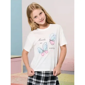 Sinsay - Bavlněné tričko - krémová - 975ET-01X - 975ET-01X-158