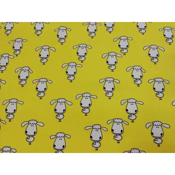 Bavlněná česká látka šíře 150cm - ovečky na žluté (50cm)