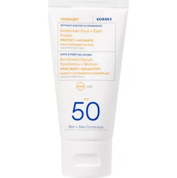 Přípravek na opalování Korres - Yoghurt Sunscreen Face & Eyes Cream SPF 50 - Gelový krém na obličej s filtrem - 50 ml