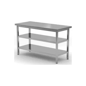 Dílenský stůl Pracovní stůl svařovaný bez lemu a 2x policí hloubka 600mm, délka 1600x600x850mm