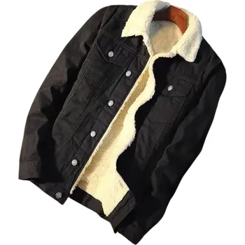 Pánská větrovka Pánská zateplená džínová bunda s fleecovou podšívkou Stylová bunda na podzim a zimu Teplá bunda s kapsami Klasický střih černá XXS