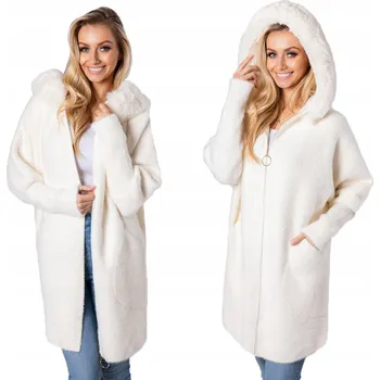 Dámský kabát Soprato dámský kabát oversize s kapuce a kožíšek 0199 dlouhý zip univerzální