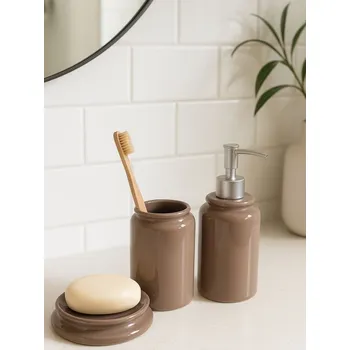 Sinsay - Koupelnová sada: mýdlenka, dávkovač mýdla a držák na zubní kartáčky - hnědá - 734GM-88X - 734GM-88X-ONE