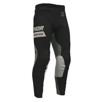Moto kalhoty Motokrosové / enduro kalhoty THOR LAUNCHMODE BLEACH barva černá/camo zelená (pro MX, ENDURO, volný střih kalhot, ve spodní části střihově uzpůsobeny pro umístění do botů)