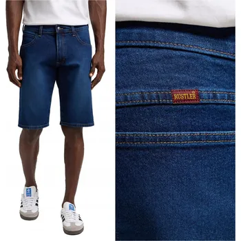 Kraťasy džínové Rustler by Wrangler modré bavlněné před kolena W34