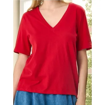 Dámské tričko Sinsay - Bavlněné tričko s výstřihem do V - červená - 523EU-33X - 523EU-33X-XS