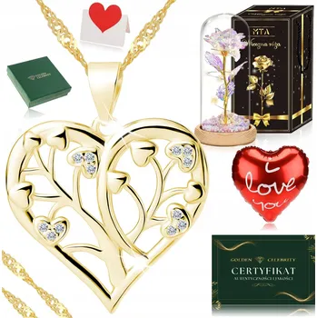 Obraz Zlatý náhrdelník srdce 925 + věčná růže LED DÁREK PRO NI K SVÁTEK MATEK