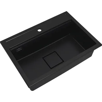 Granitový dřez Gamma Quadro 7050, 1-komorový granitový dřez 700x500x220 mm, černá, GMA-ZLE000237