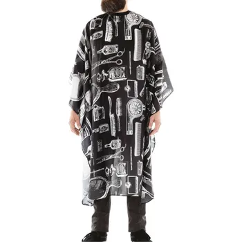Xanitalia Kadeřnický plášť Barber NEW YORK na stříhání, černý podklad, bílé pomůcky, vodoodpudivý polyester