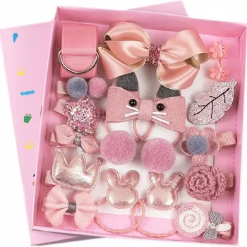 Sada sponek a gumiček do vlasů pro dívky – růžová, v krabičce