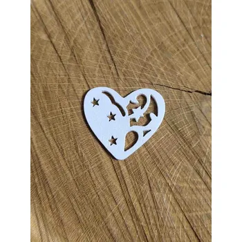 Dřevěné srdce k nalepení s hvězdičkami bílá