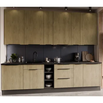 Kuchyňská linka Kuchyňska linka CREMONA, sestava B, 300 cm, v provedení dub Cremona/antracit