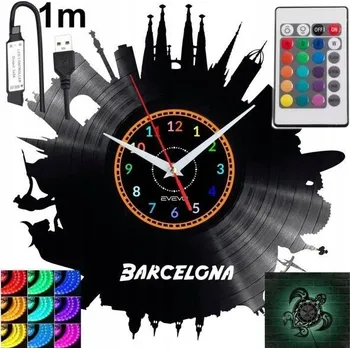 Hodiny Barcelona Nástěnné Hodiny Podsvícené LED RGB S Dálkovým Ovládáním Vinylová Deska Moderní