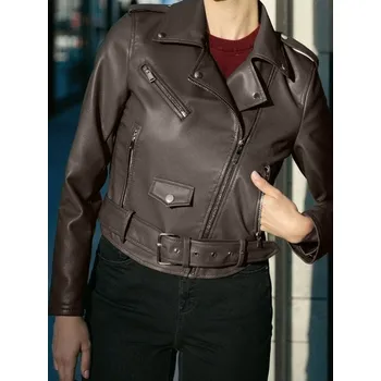 Dámský kabát Sinsay - Bunda biker - hnědá - 076FJ-82X - 076FJ-82X-XL