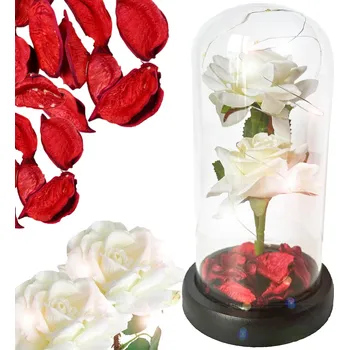 umělá květina STABILIZOVANÁ RŮŽE Růže ve skle, svítící LED – DÁREK K Valentýnu