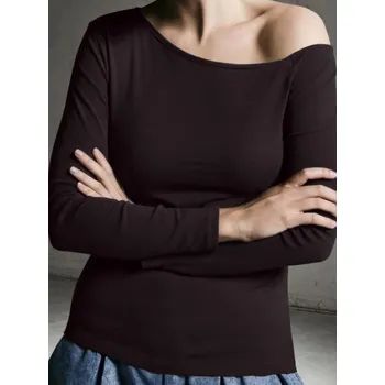 Sinsay - Halenka s asymetrickým výstřihem - tmavě hnědá - 281FK-89X - 281FK-89X-M