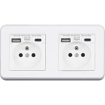 Elektrická zásuvka UNIC Elektrická zásuvka 2x (230V+USB+USB C 5V/2,1A) rychlé nabíjení, plast bílá v rámečku 153mm