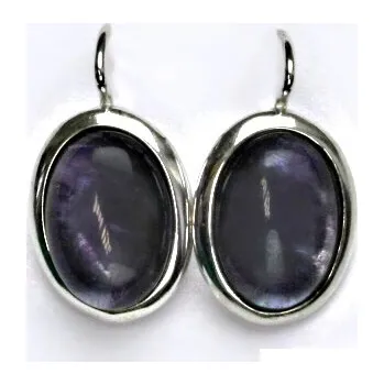 Náušnice Zlaté náušnice, bílé i žluté zlato, přírodní kámen fluorit - NK 1454 (fluorit 14x10 mm)