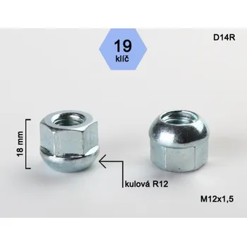 Matice na kolo Kolová matice M14x1,5 koule R12 (nerez víčko), klíč 19, BIMECC