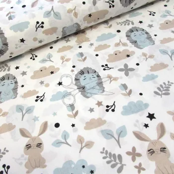 Bavlněná česká látka šíře 160cm - Zajíček a ježek (50cm)