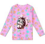DÍVČÍ TRIČKO S KOČKOU FT1213 VELIKOSTI 116-146 Velikost: 116, Barva: Růžová