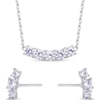 Řetízek Stříbrný set řetízek + náušnice se třpytivými zirkony 10 0056