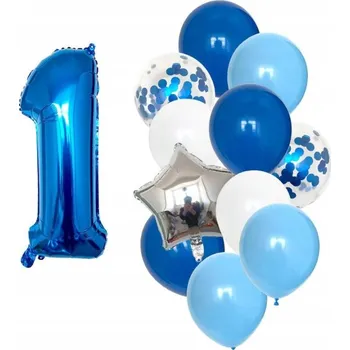 Balónek Sada 12 modrých balónků s konfetami - První narozeniny