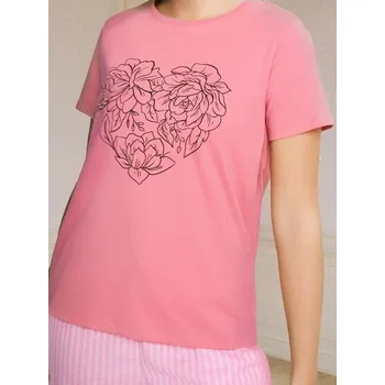 Dámské tričko Sinsay - Bavlněné oversize tričko s potiskem - růžová - 505EU-38X - 505EU-38X-L