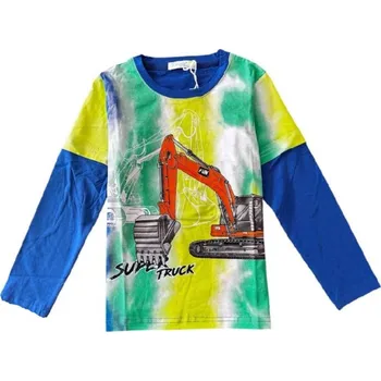 Chlapecké tričko DĚTSKÉ TRIČKO S BAGREM A DLOUHÝM RUKÁVEM BF Barva: Modrá, Velikost: 110