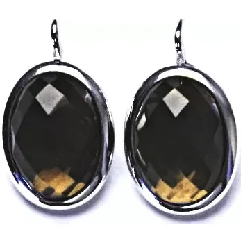 Náušnice Zlaté náušnice, přírodní záhněda šachovnice, bílé zlato - NK 1454 (záhněda 14x10 mm)