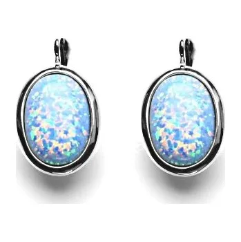 Náušnice Stříbrné náušnice, syntetický světle modrý opál - NK 1454 (opál 14x10 mm)