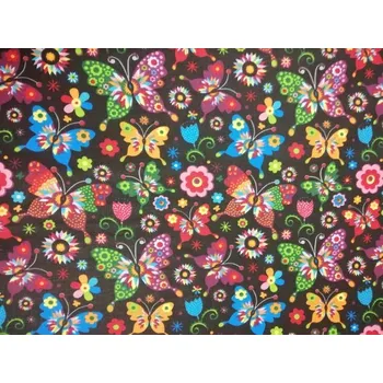 Bavlněná česká látka šíře 160cm - Barevní motýlci na černé (50cm)