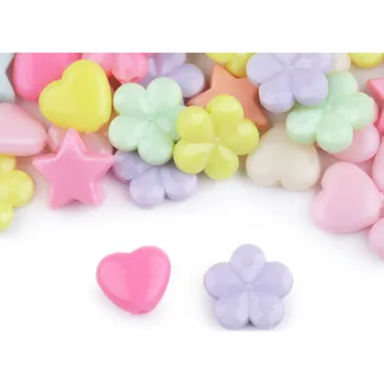 Korálek Plastové korálky hvězda, srdce, květ 20 g