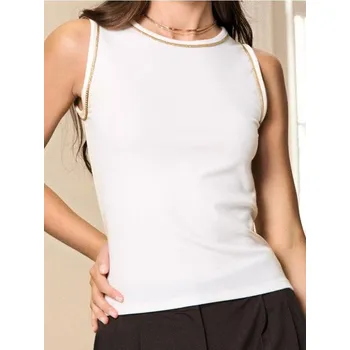 Dámské tričko Sinsay - Top se zlatými ozdobami - krémová - 652EU-01X - 652EU-01X-M