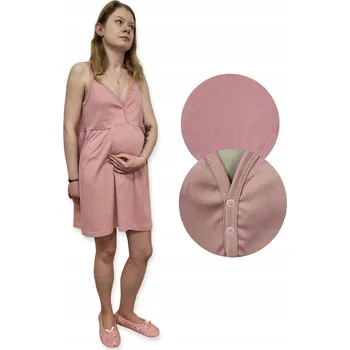 Dámská noční košile Těhotenská KOŠILE na kojení BAVLNA 100% na ramínka vel M PUDROVĚ RŮŽOVÁ