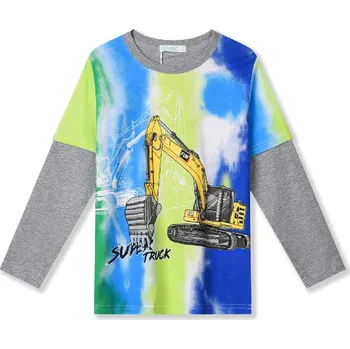 Chlapecké oblečení DĚTSKÉ TRIČKO S BAGREM A DLOUHÝM RUKÁVEM BF Barva: Šedá, Velikost: 116