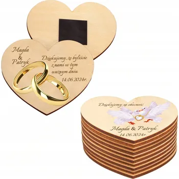 Svatební dekorace DĚKUJEME ZA HOSTY SVATEBNÍ HOSTINA DŘEVĚNÉ SRDCE MAGNET NA SVATBA 10 KS