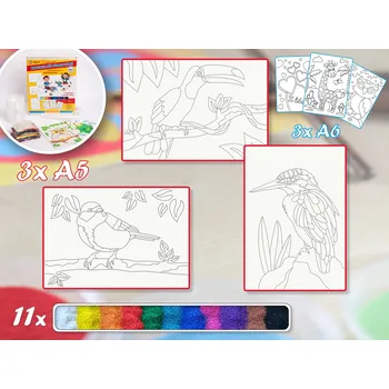 kreativní sada Radost v písku Základní sada PTÁCI - Barevné pískování obrázků Varianta: A5