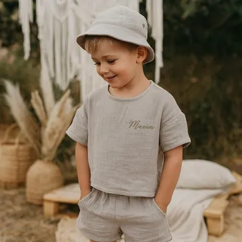 Kojenecká souprava Mušelínový set s kloboučkem pro chlapečka Barva: Béžová, Velikost setu: 2r (vel.92), Velikost kloboučku: 12-18m (45-48 cm)