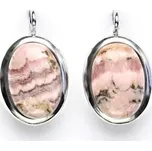 Zlaté náušnice, bílé i žluté zlato, přírodní kámen rodochrozit - NK 1454 (rodochrozit 14x10 mm)