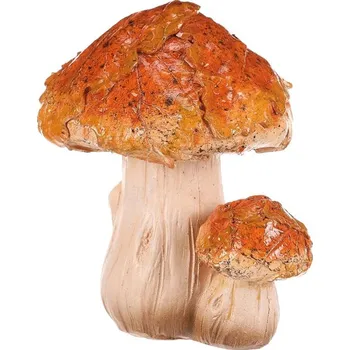 Houba z polyresinu - dvojice, klobouk s listím, žlutá