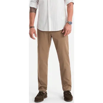 Ombre Men&#039;s REGULAR FIT chino pants with fine texture - dark beige Ombre bílá | kaki 3391545