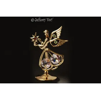Vánoční dekorace DEKORACE CRYSTOCRAFT SE SKLENĚNÝM KRYSTALEM - ZLATÝ ANDĚL S HVĚZDOU